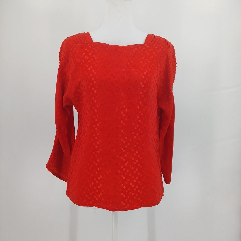 Vintage 80s Albert Nipon Blouse Top Womens M Red Classic Elegant Aesthetic